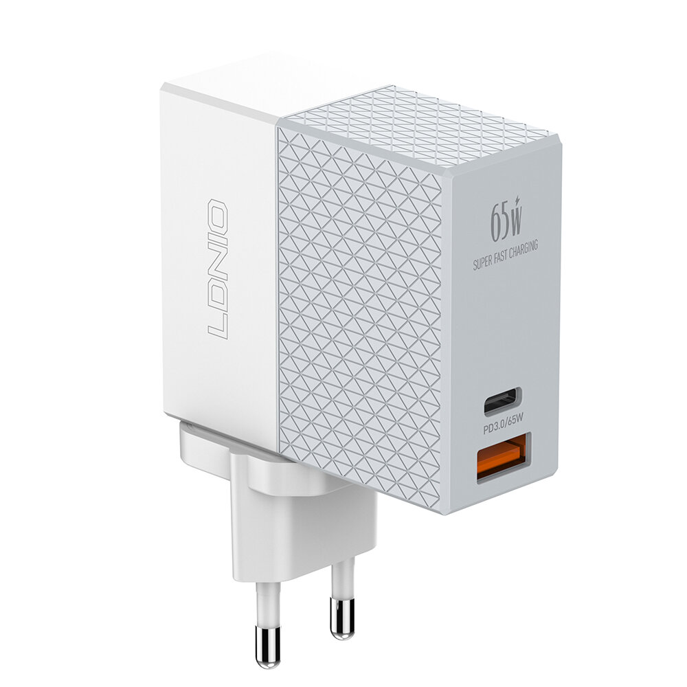 

LDNIO 65W 2-Ports Fast Charging USB-C PD Charger PD3.0 QC3.0 FCP SCP Wall Charger Adapter EU /US/UK Plug For iPhone 12 P