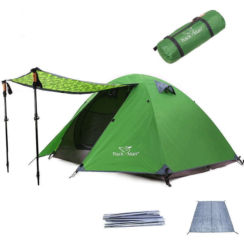 Trackman TM1211 2 pessoas Camping Tent Double Layers Alumínio Rod 3 Season Outdoor Travel Play Tendas
