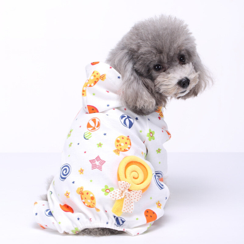 Image of HundSoftStoffBaumwolleFootprintPyjamas Puppy Jumpsuits Soft Kleidung Kleidung Hund Kleid