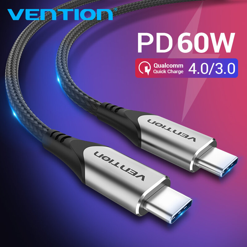VENTION USB Type C naar USB C Datakabel PD 60 W Male naar Male Snel Opladen Voor Huawei P30 P40 Pro 