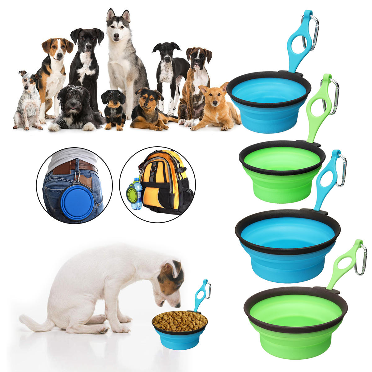 Pet Silica Gel Bowl Dog cat Collapsible Silicone Dow Bowl Candy Color Outdoor Travel Portable Puppy 