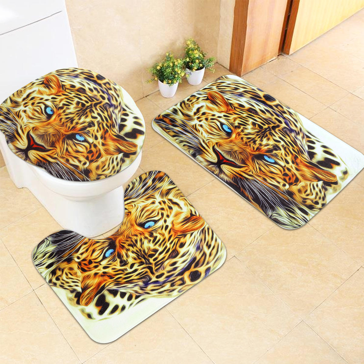 

3шт леопардовый Panttern дома Ванная комната противоскользящая ковер коврик коврик для унитаза сиденья
