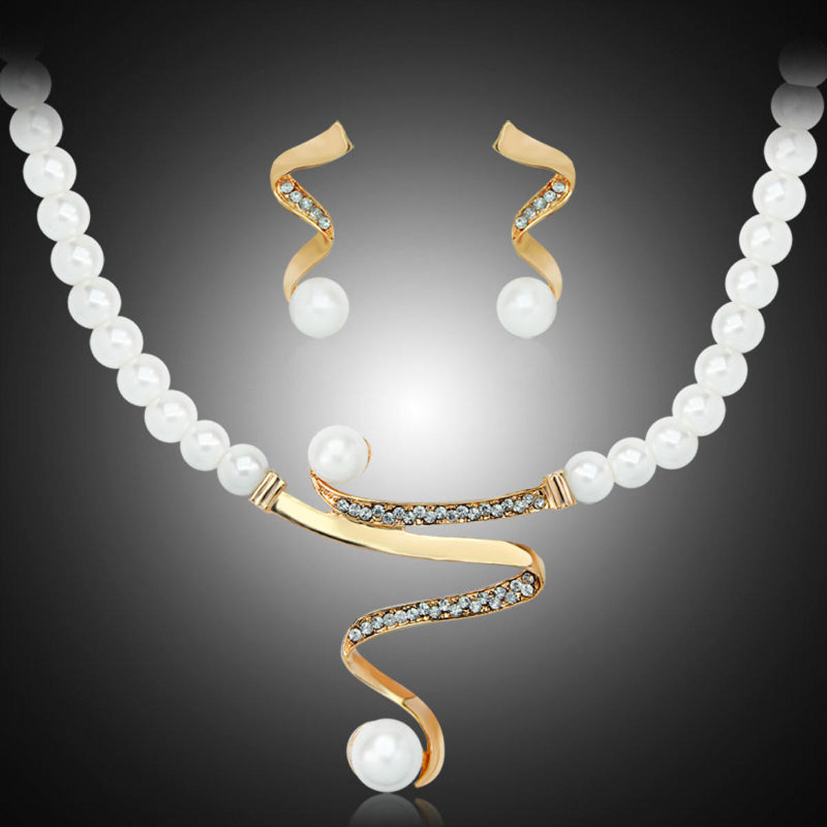 Elegante parel strass sieraden set 1 paar oorbellen 1 stuks ketting vrouwen sieraden set