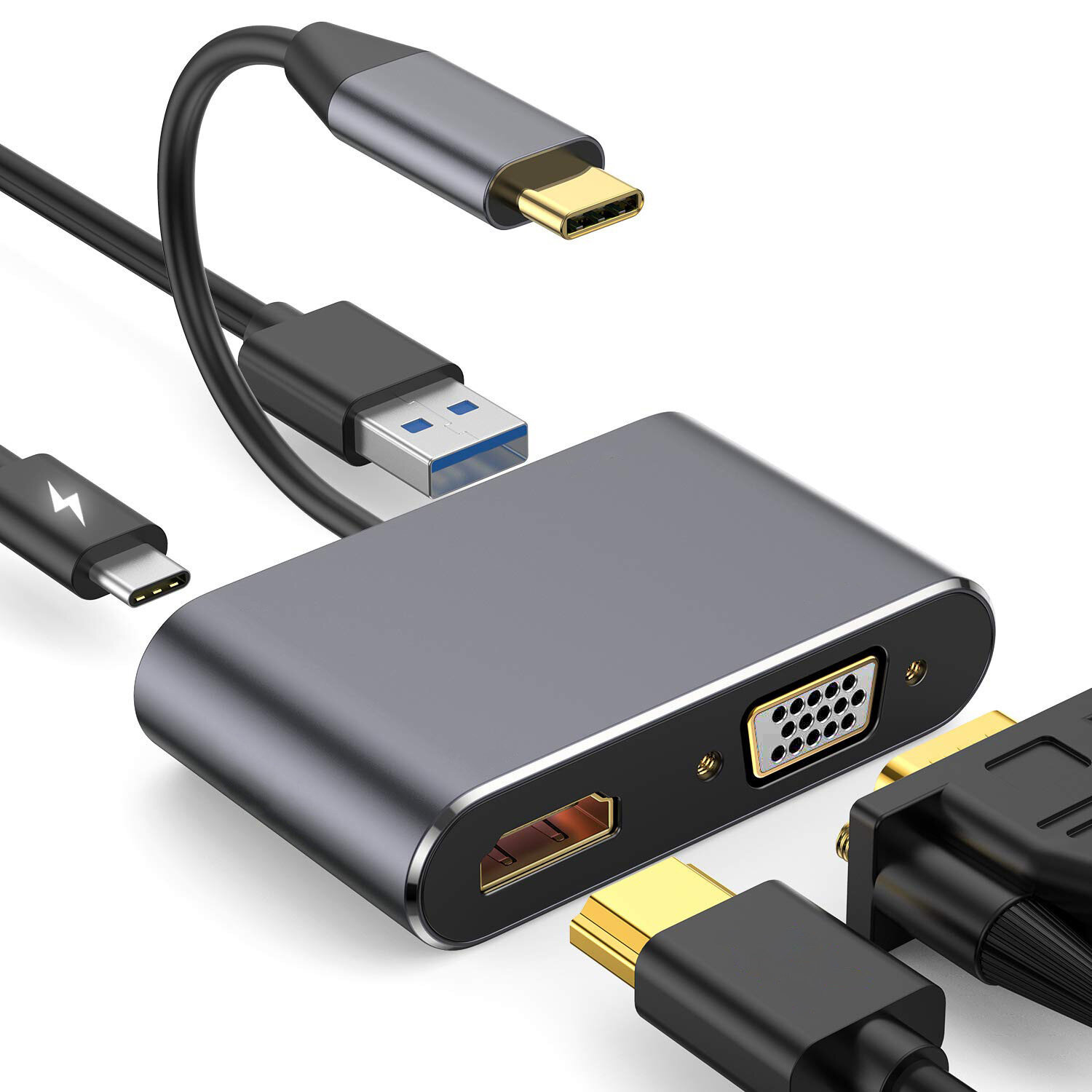 

Bakeey 4 в 1 USB Type-C Адаптер док-станции-концентратора с 4K @ 30 Гц HD Дисплей / 1080P VGA / 87 Вт USB-C PD3.0 Подача