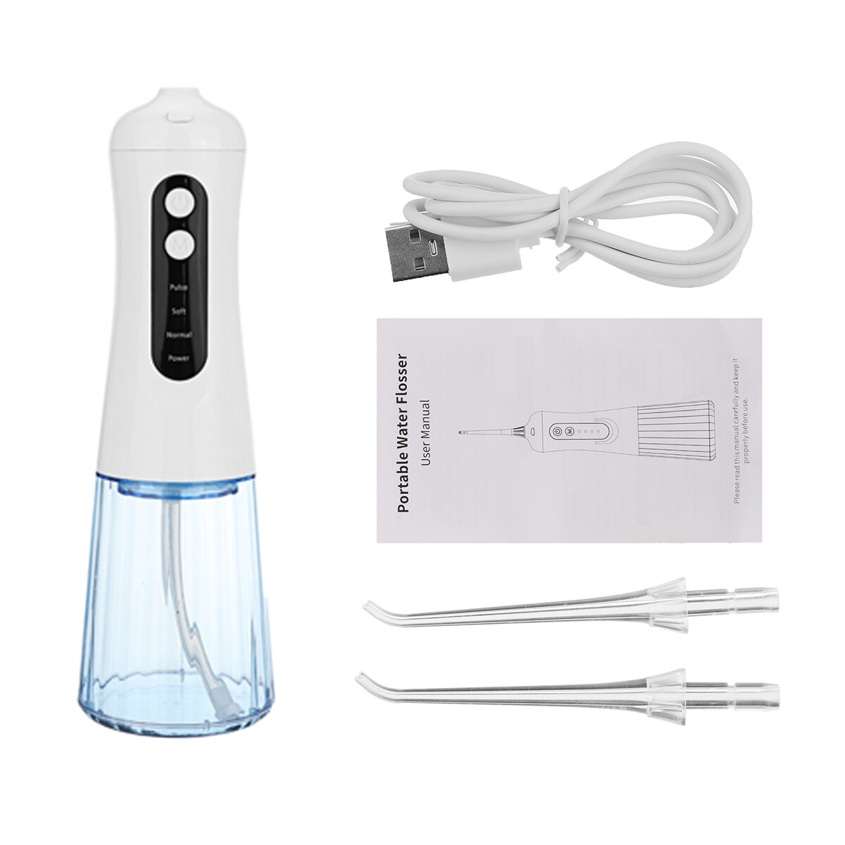 

300ML USB Water Flosser Professional Cordless 4 Speed 3 Flossing Modes Dental Oral Irrigator W/ 2 Tips Tooth Cleaner
