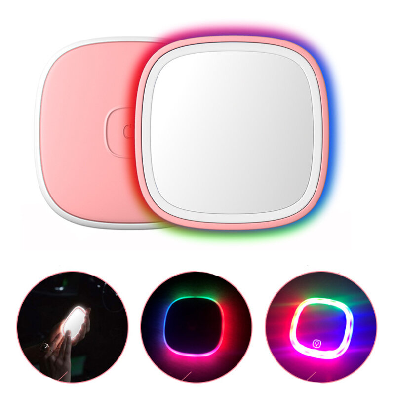 Travel Mini Fill Light Maquillaje Espejos 3 modos Colorful Carga USB Espejo de mano Banco de energía portátil