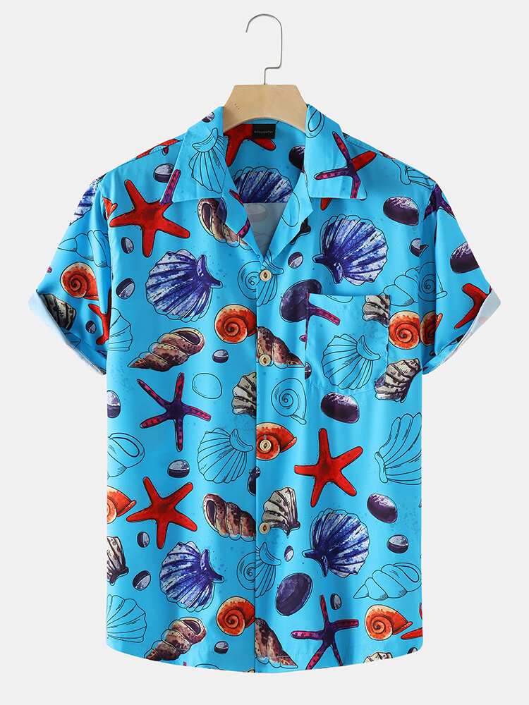 Heren Holiday Starfish Ocean Element Print Revere Collar Shirts