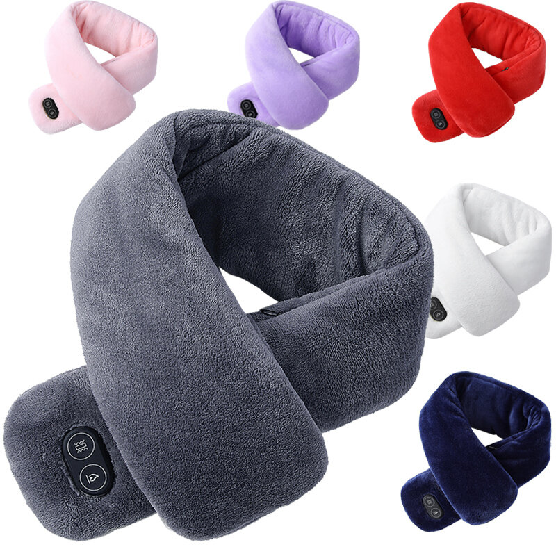 Écharpe chauffante de massage 2023 à chargement USB, chauffage intelligent par vibration étanche, écharpe épaisse et chaude de couleur unie avec col en peluche pour femmes et hommes en hiver