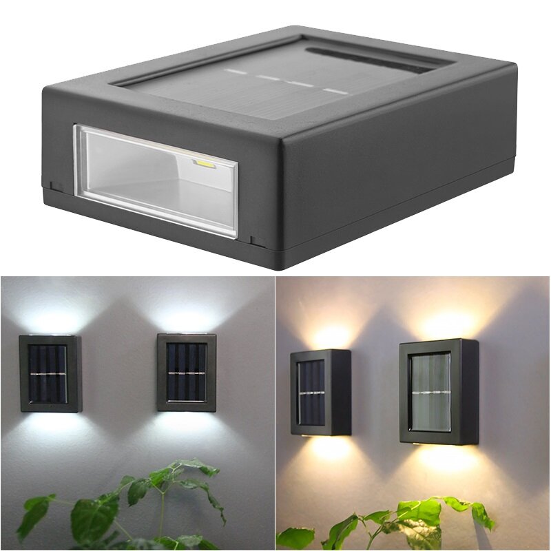 Imagen de 2 lámparas solares de pared para exteriores, impermeables, decorativas, iluminación de pared hacia arriba y hacia abajo