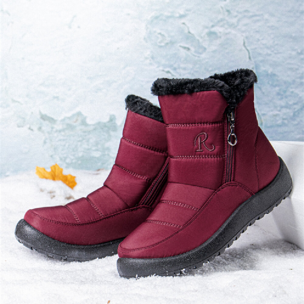 Plus Size Women Comfy Waterproof Slip Resistant Side Zipper Short Snow Boots