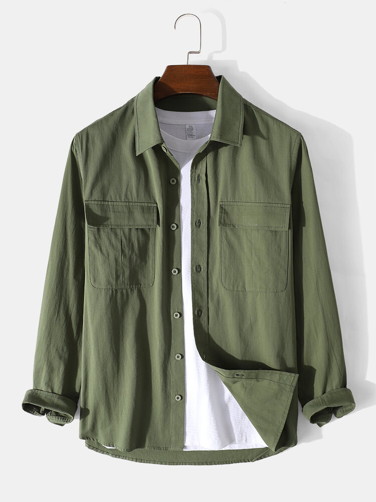 

Mens 100% Cotton Button Down Pocket Army Green Shirt