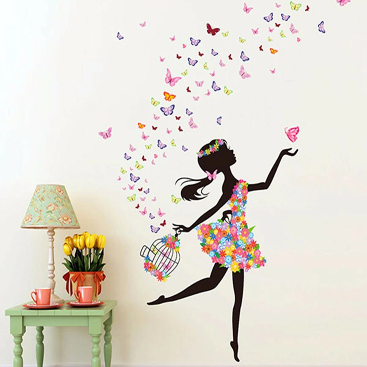 Diy wall stickers flower elf dance girl butterfly wallpaper wall decal home office living room childrens bedroom wall decor