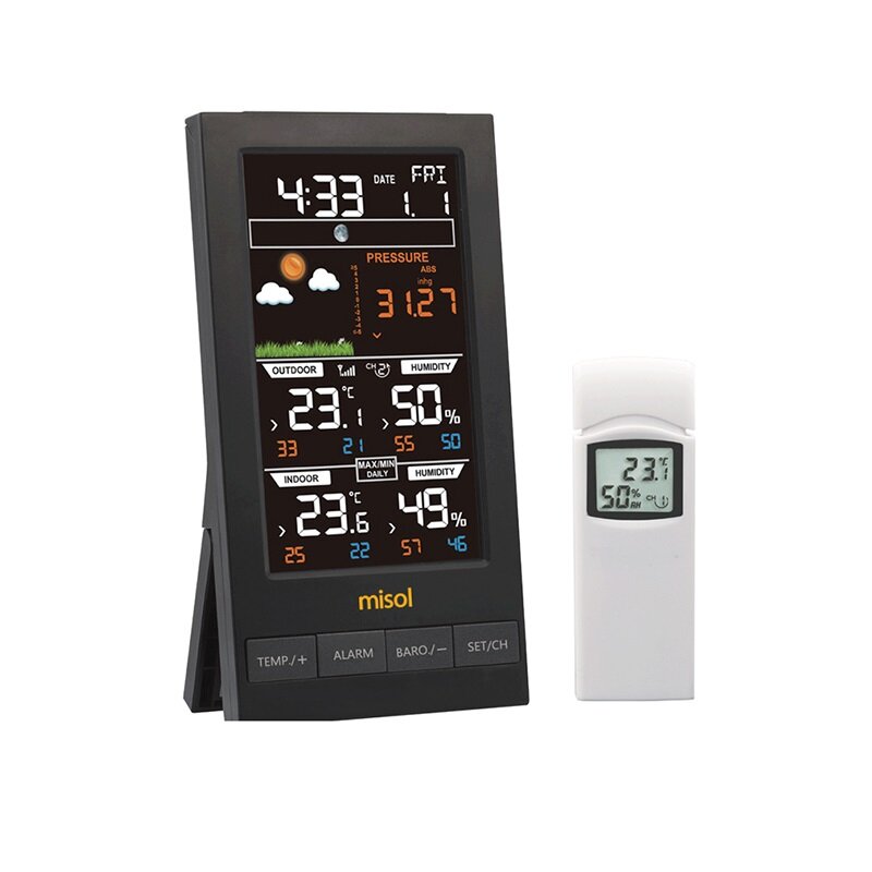 MISOL 2810-W1T Weerstation Draadloze Buitenshuis Hygrometer Digitale Thermometer mmHg Barometer Digi