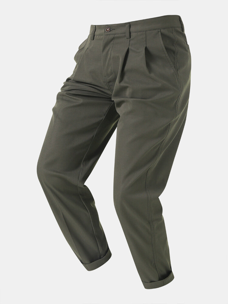 Men Patchwork Pleats Multi Pocket Casual Pants