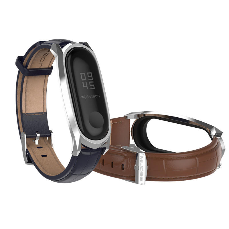 Mijobs lederen horlogeband vervangende horlogeband voor Xiaomi Mi band 3 Smart Watch niet-origineel