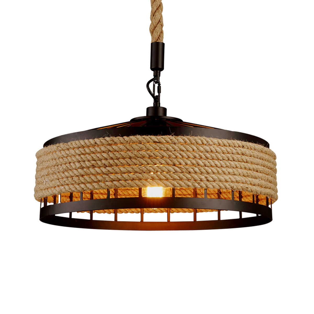 110V E26 Hemp Rope Iron Pendant Light Ceiling Lamp Chandelier Bedroom Fixture Decor Without Bulb