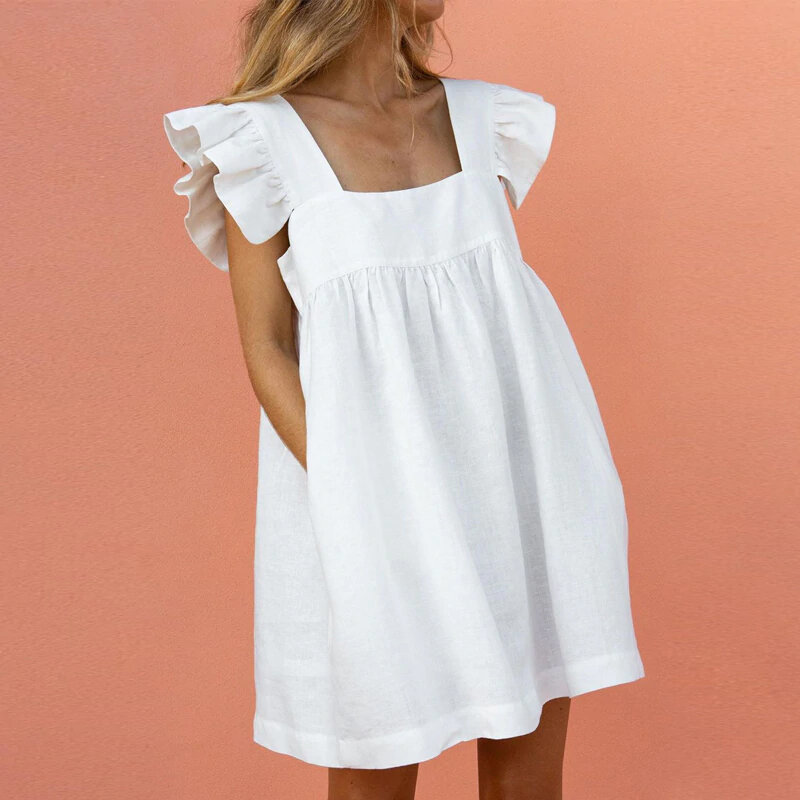 Thigh Length Solid Summer Holiday Loose Dress For Women