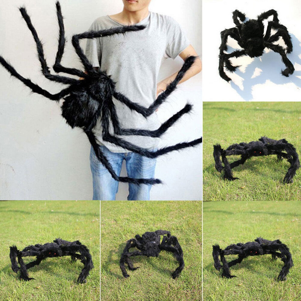 

Halloween Black Plush Giant Spider Realistic Hairy Spider Haunted House Prop Halloween Party Scary Decoration