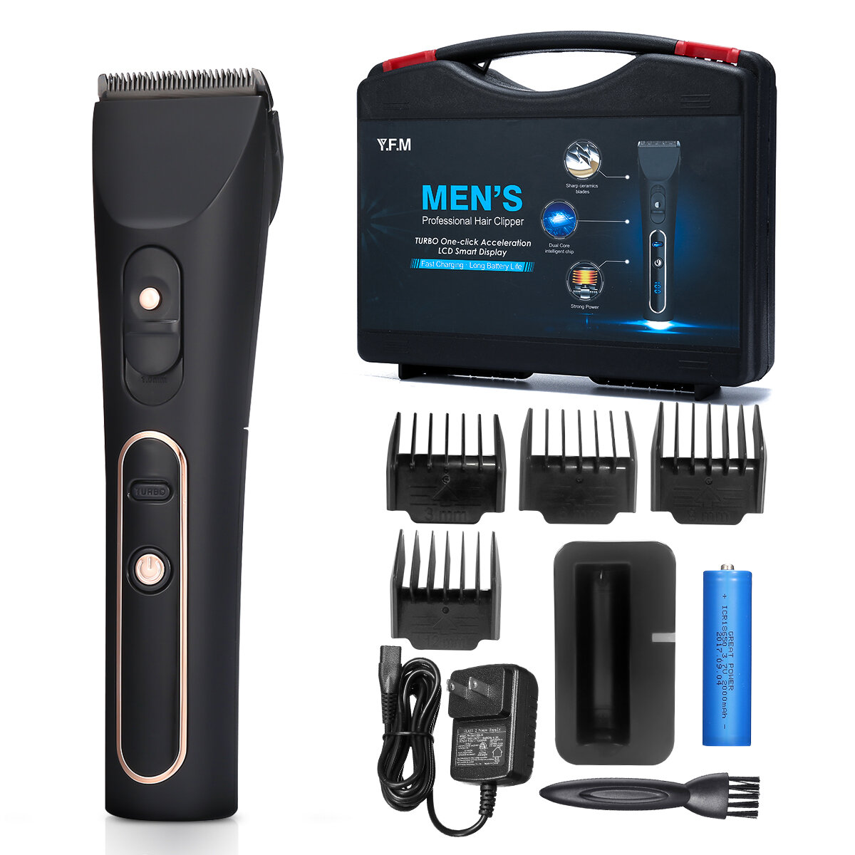 Y.F.M. Professional Electric Hair Clipper Cordless Hair Trimmer Beard Shaver Adjustable With Toolbox