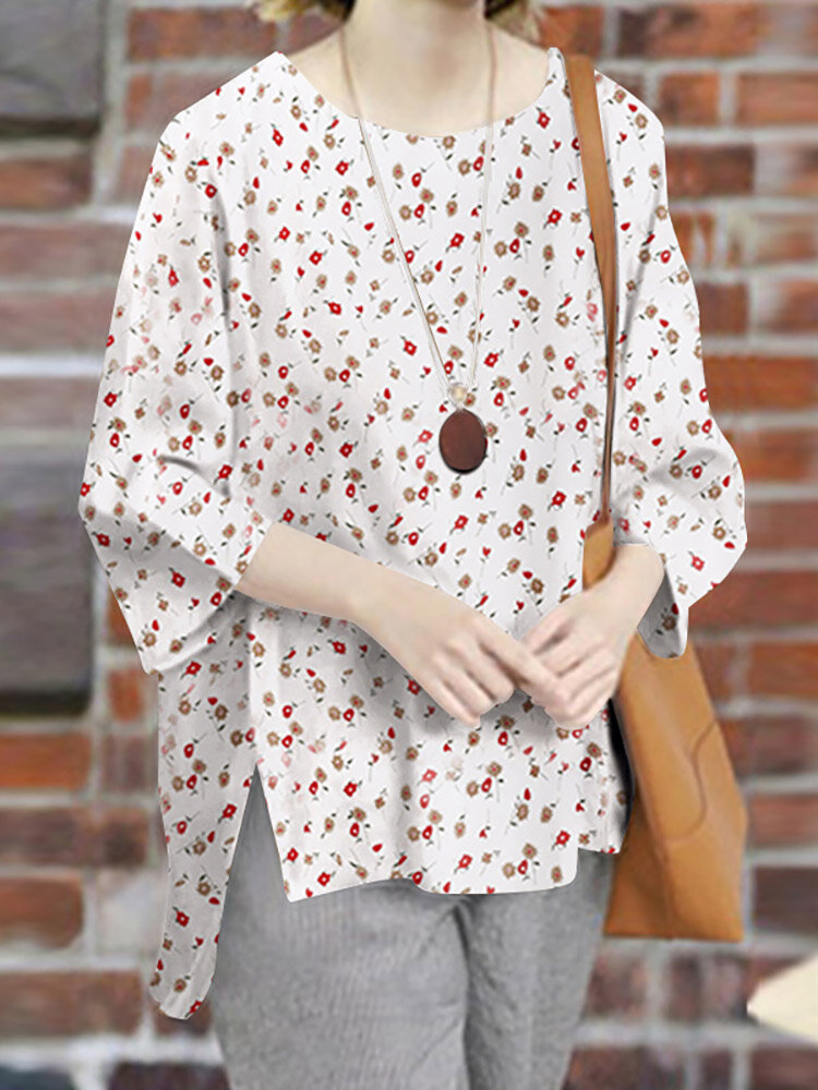 Allover bloemenprint Casual blouse met split en lage zoom