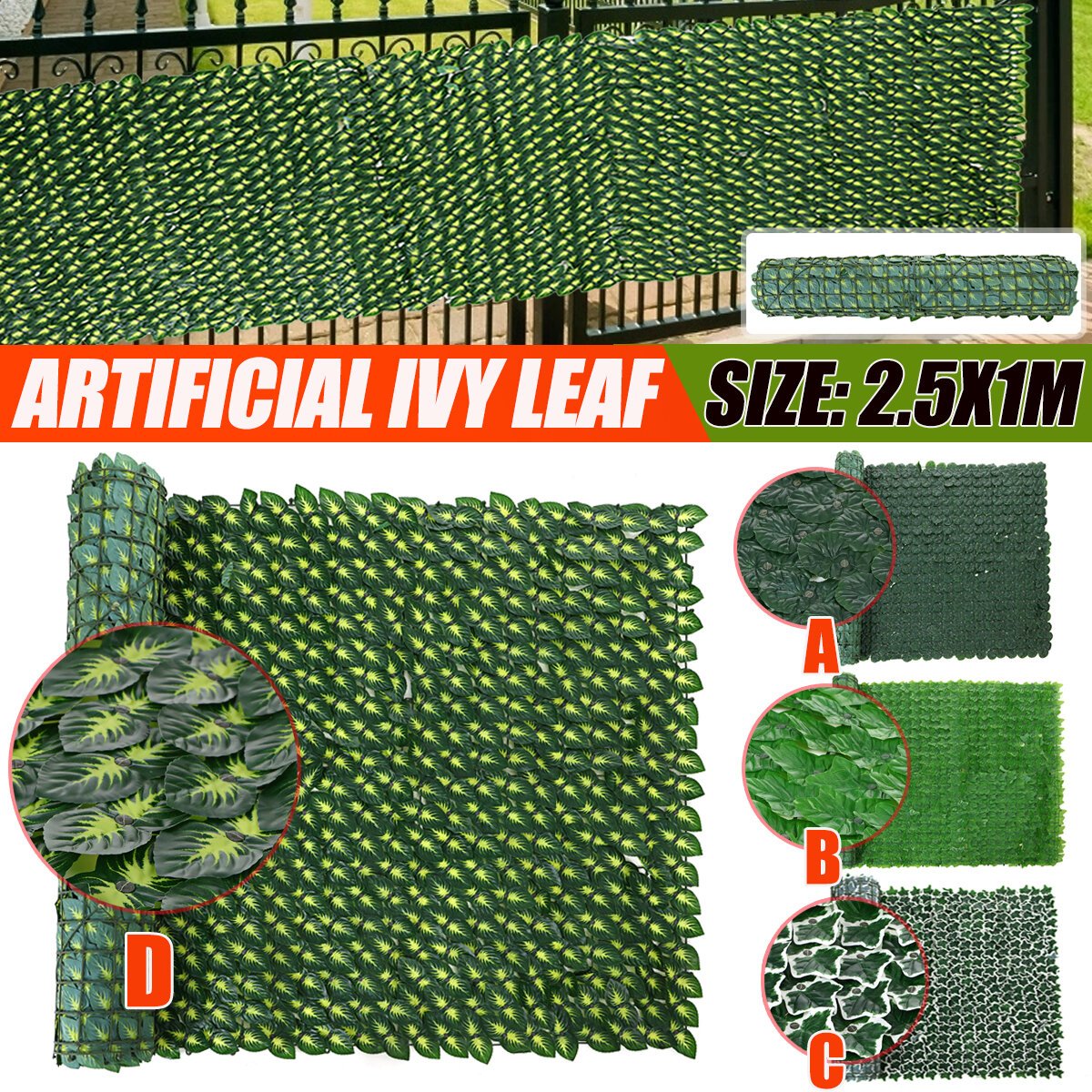 2.5X1M Kunstmatige Faux Ivy Leaf Privacy Hek Scherm Hedge Decor Panelen Tuin Buiten