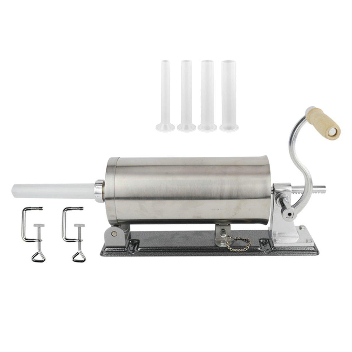 

3L/6lbs Horizontal Homemade Sausage Filler Maker Meat Stuffer Machine 304 Stainless Steel with Tube