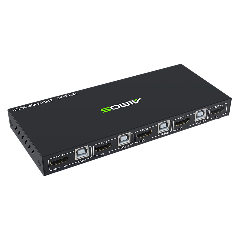 

AIMOS HD KVM Switch Box 18Gbps 4K 60Hz Ultra HD 4 Input 1 Output USB Hub KVM Switcher Splitter for PC PS4 Sharing Printe