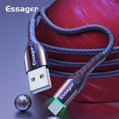 Essager 3A LED USB Type-C 高速充電 480Mbps データケーブル Samsung ギャラクシーノート S21 ウルトラ Huawei Mate40 OnePlus 9 Pro