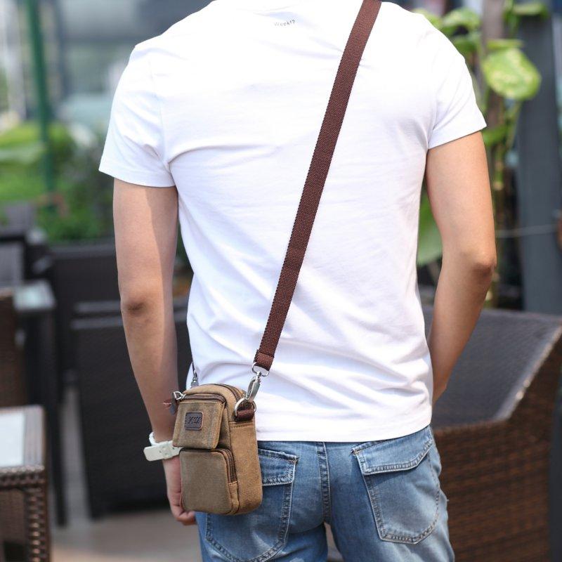 men's 5.5 inch canvas 2 in 1 waist bag shoulder crossbody bag phone bag ...