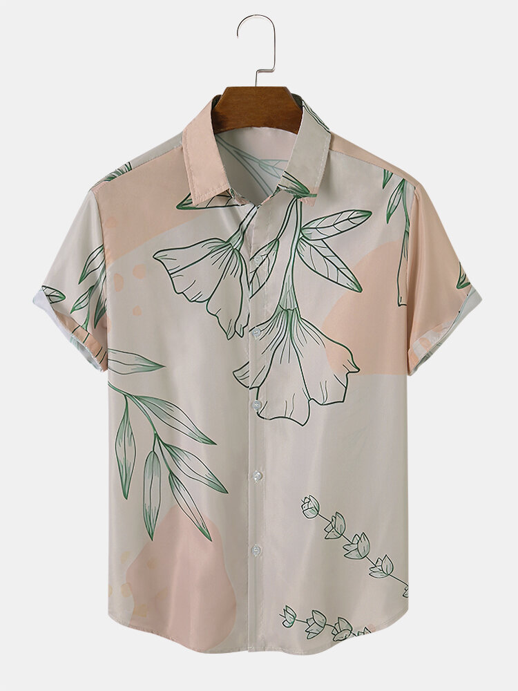 Heren Bloemenprint Vakantie Soft Comfortabel ademend All Matched Shirts