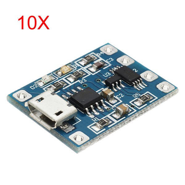 

10Pcs Micro USB TP4056 Модуль защиты от заряда и разряда от перегрузки по току Защита от перенапряжения 18650