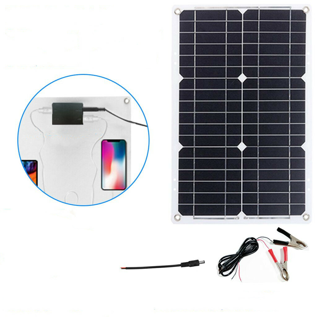 18В 18Вт Эффективный чип PET солнечная панель Portable Charger With 30A Solar Controller 12V/24V Waterproof DC Port High Efficiency Solar Charger Мощь