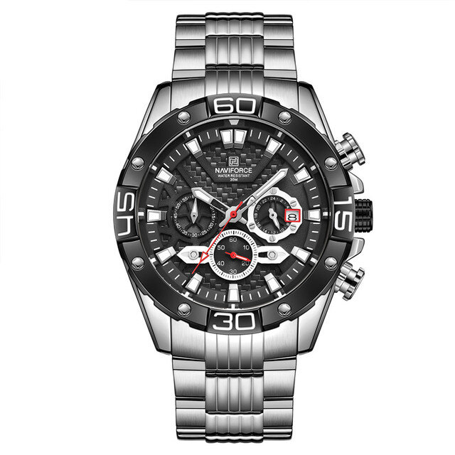 NAVIFORCE 8019 Casual Luminous Pointer Calendar Chronograph Stainless Steel Strap 3ATM Waterproof Me