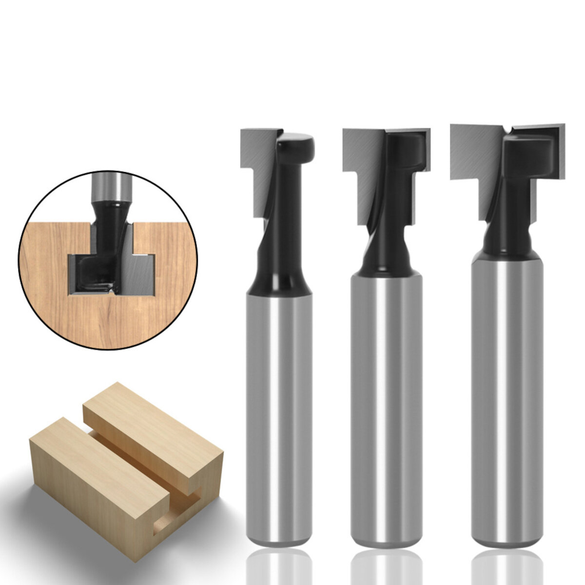 Drillpro 8mm Shank T-Slot Keyhole Cutter Wood Router Bit Carbide Cutter For Wood Hex Bolt T-Track Slotting Milling Cutte