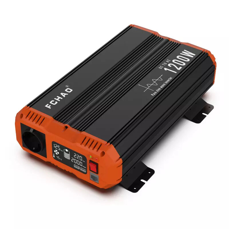 [EU Direct] FCHAO 1200W(Peak 2400W) Pure Sine Wave Solar Power Inverters DC12V/24V to AC 230V Car Inverter With LCD Display For Truck RV Home,EU Socket, PSC-1200W