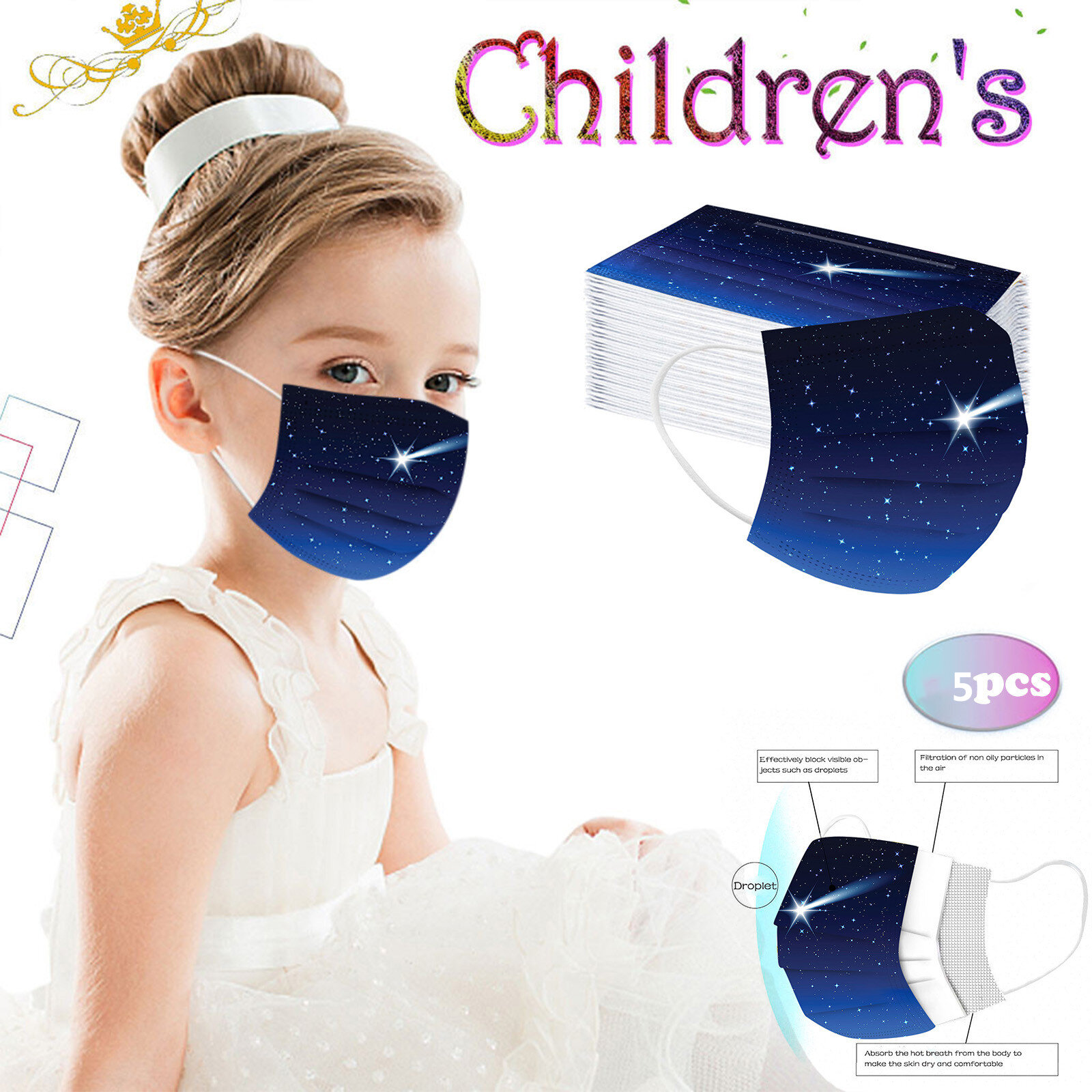 5PCS Children Kid Face Mask Anti-dust Filter Mask Washable Mask For Children Under 10 Years Old
