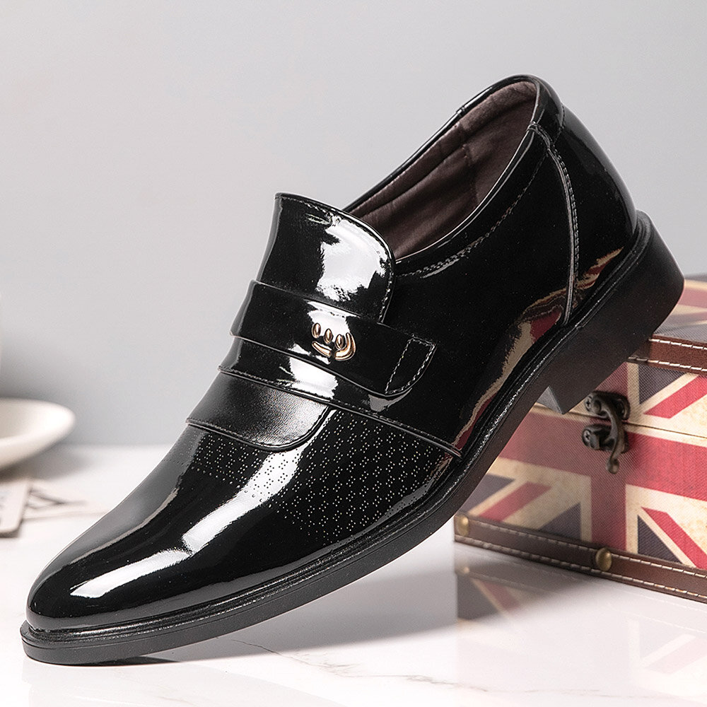 Men Brief Pointed Toe Non Slip Splicing Slip On Business Dress Shoes
