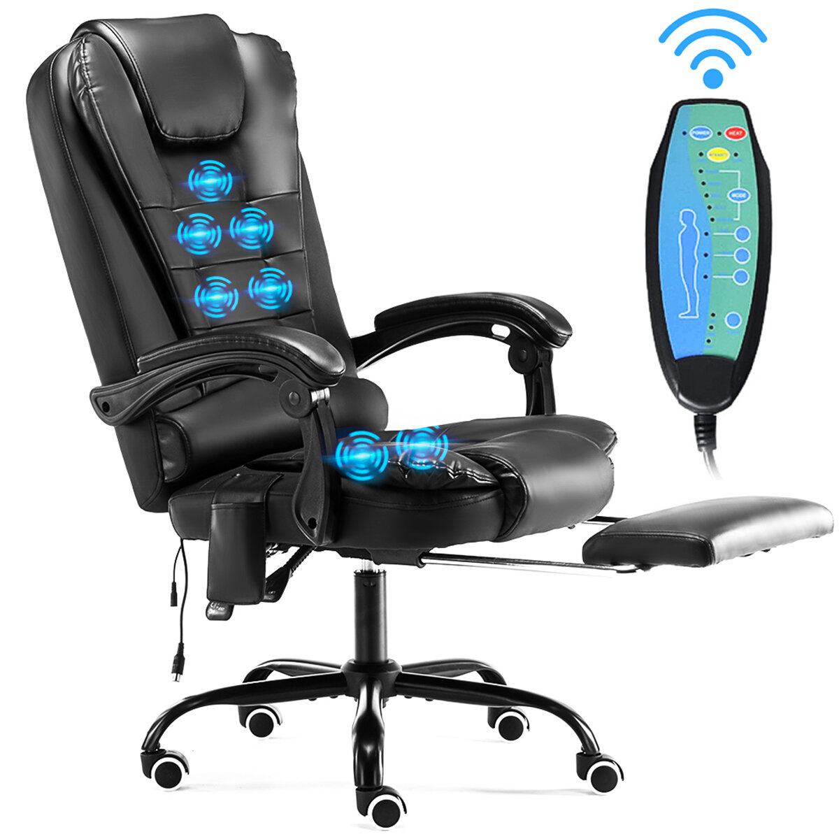HOFFREE Ergonomic Massage Office Chair Soft PU Leather Executive Office Chair High Back with Adjustable Lumbar Support and Footrest for Home Office