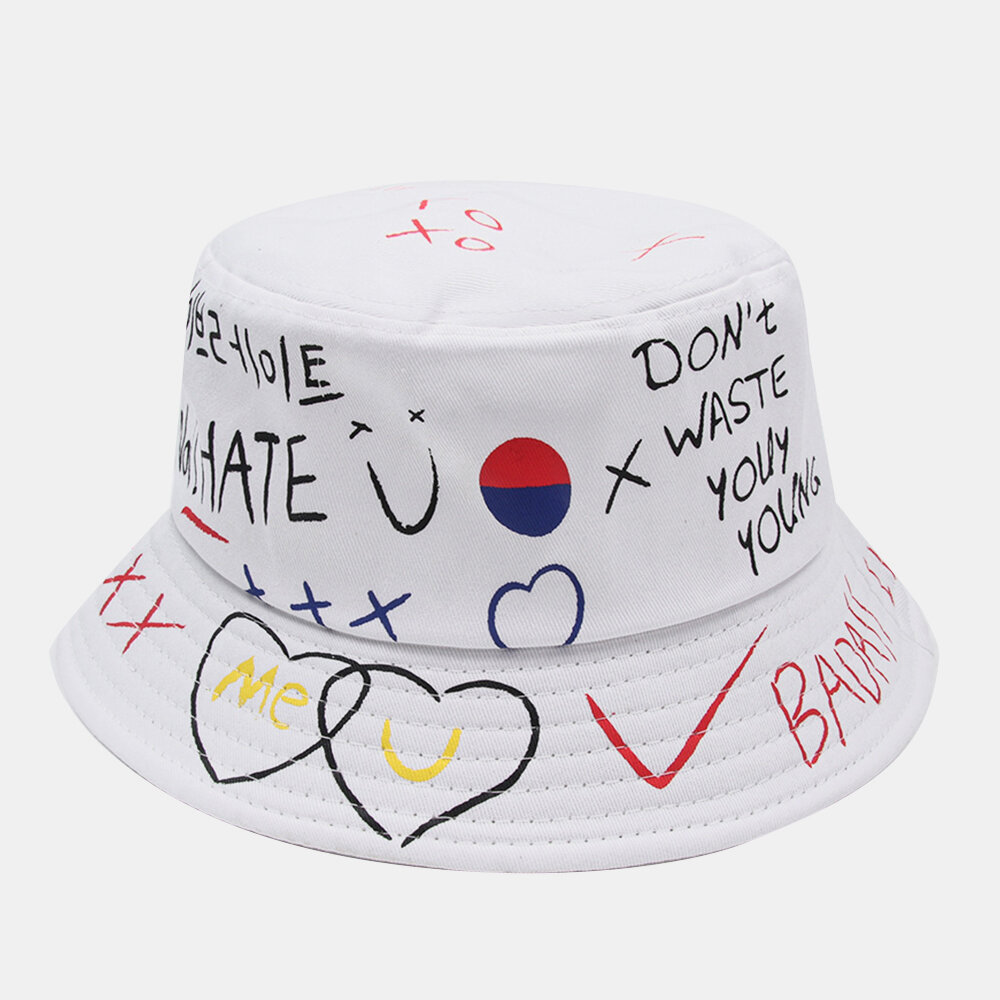 Unisex Letter Graffiti Pattern Hip-hop Casual Sunshade Sunscreen Bucket Hat