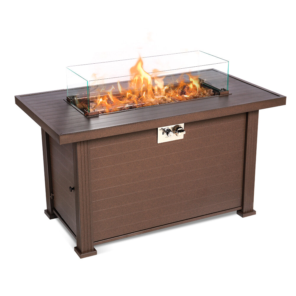 

Topshak GF2 Fire Pit Table 44 inch 50000 BTU Pulse Ignition Square Outdoor Propane Fire Pit With Glass Wind Guard