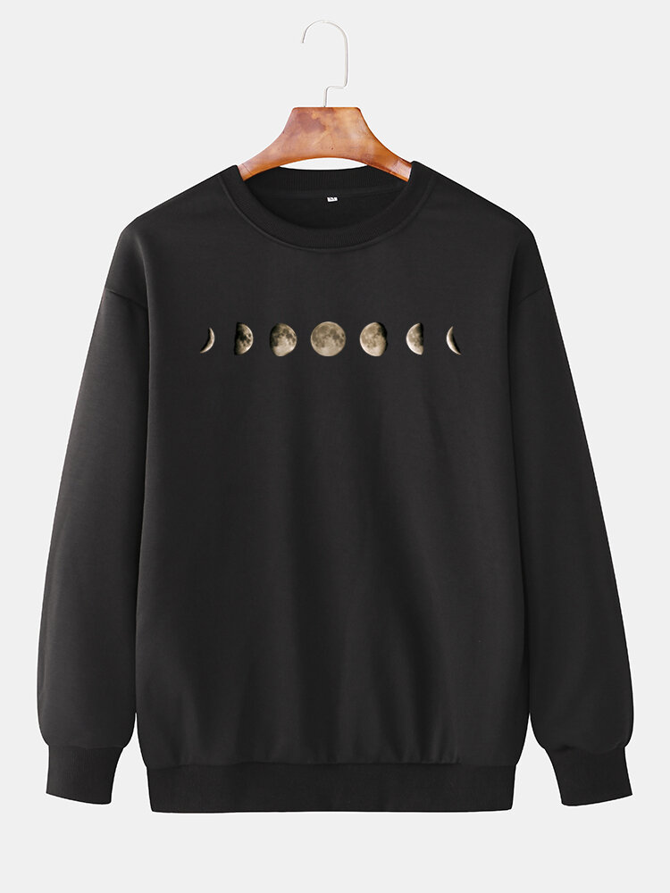 Katoenen heren maansverduistering print ronde hals lange eenvoudige sweatshirts