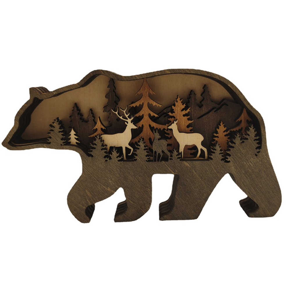 Wooden Crafts Decorative Ornaments Elk Brown Bears Animal Style Christmas Decoration Gifts Home Offi