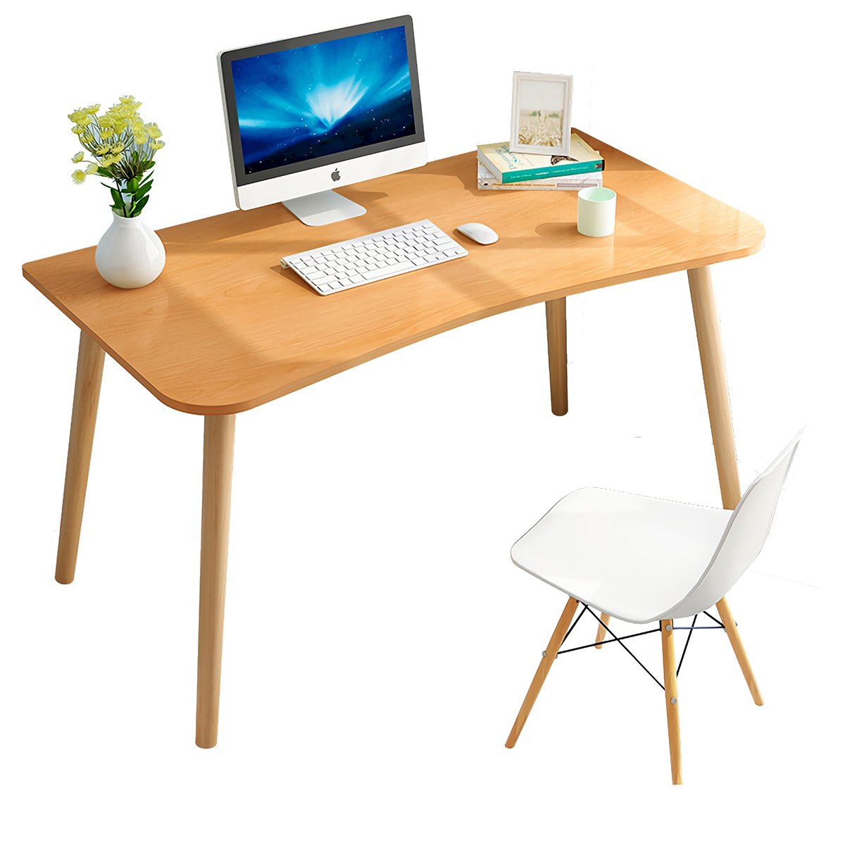 

Wooden Computer Desk Modern Simple Learning Study Table Writing Table Arc Corner Table with Drawer for Home Office Bedro