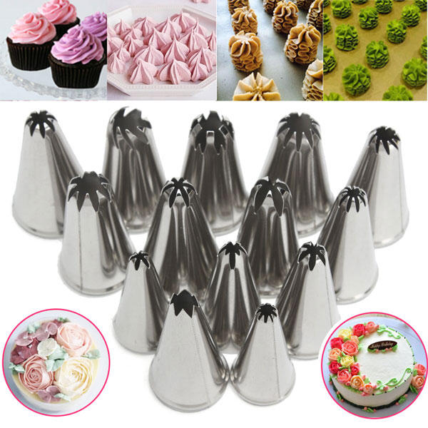 14Pcs Stainless Steel Flower Icing Piping Nozzles Cake Pastry Decorating Accessories Baking Tool