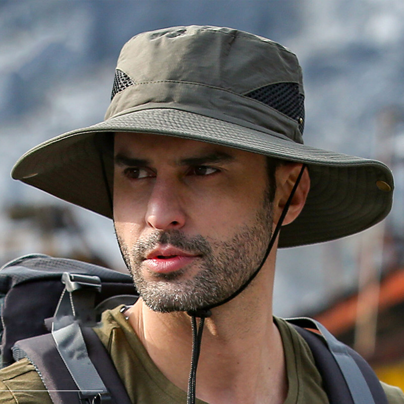 

Men's Polyester Outdoor Leisure Breathable Sunscreen Bucket Hat Mountaineering Fishing Sun Hat