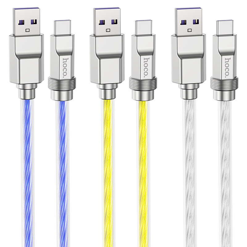 

HOCO U113 100W USB-A to Type-C Cable Crystal Fast Charging Data Cable Zinc Alloy Silicone Data Transmission Thickened Co
