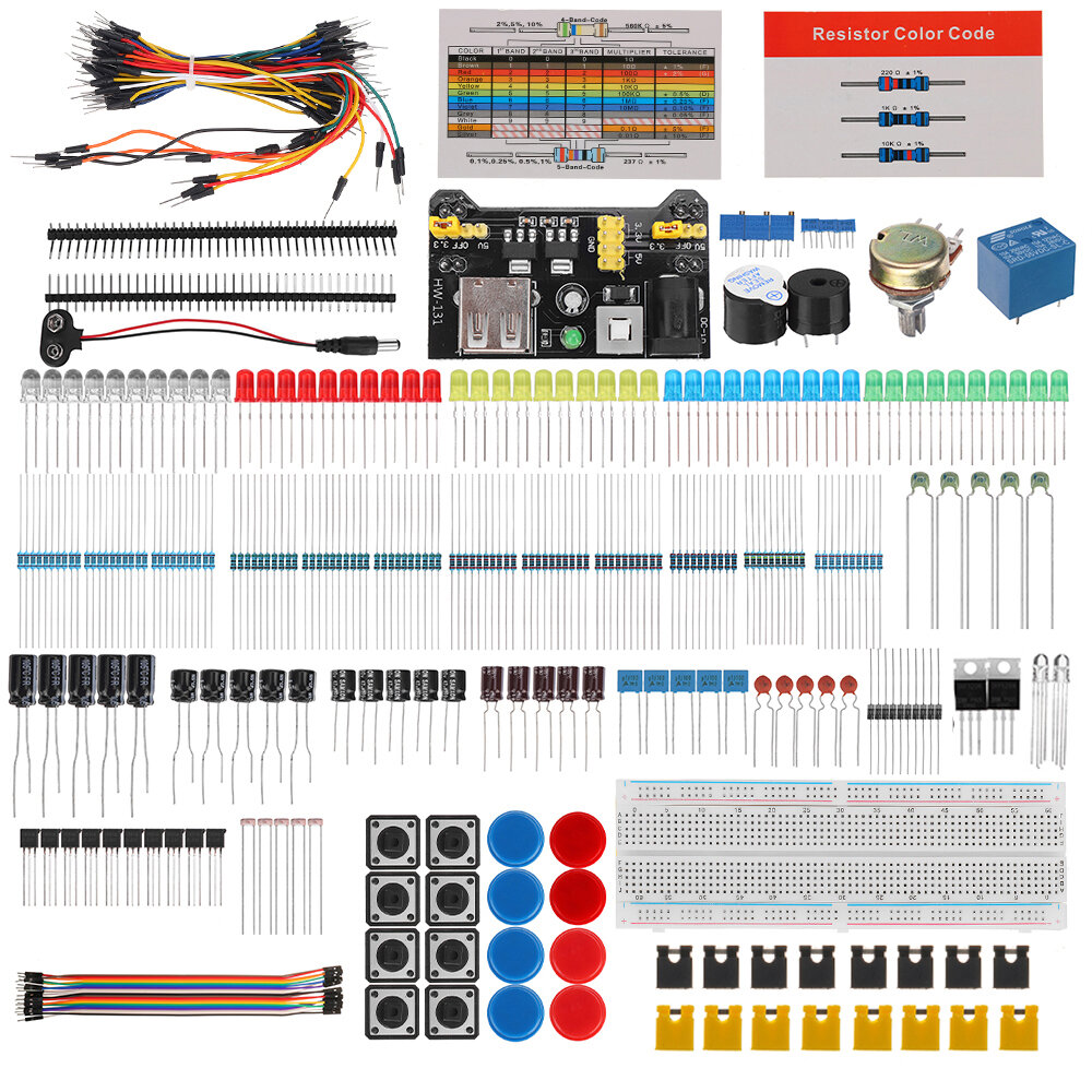 

AOQDQDQD DIY Electronics Basic Starter Kit with Breadboard Jumper Wires Resistors Buzzer for Arduino Mega256