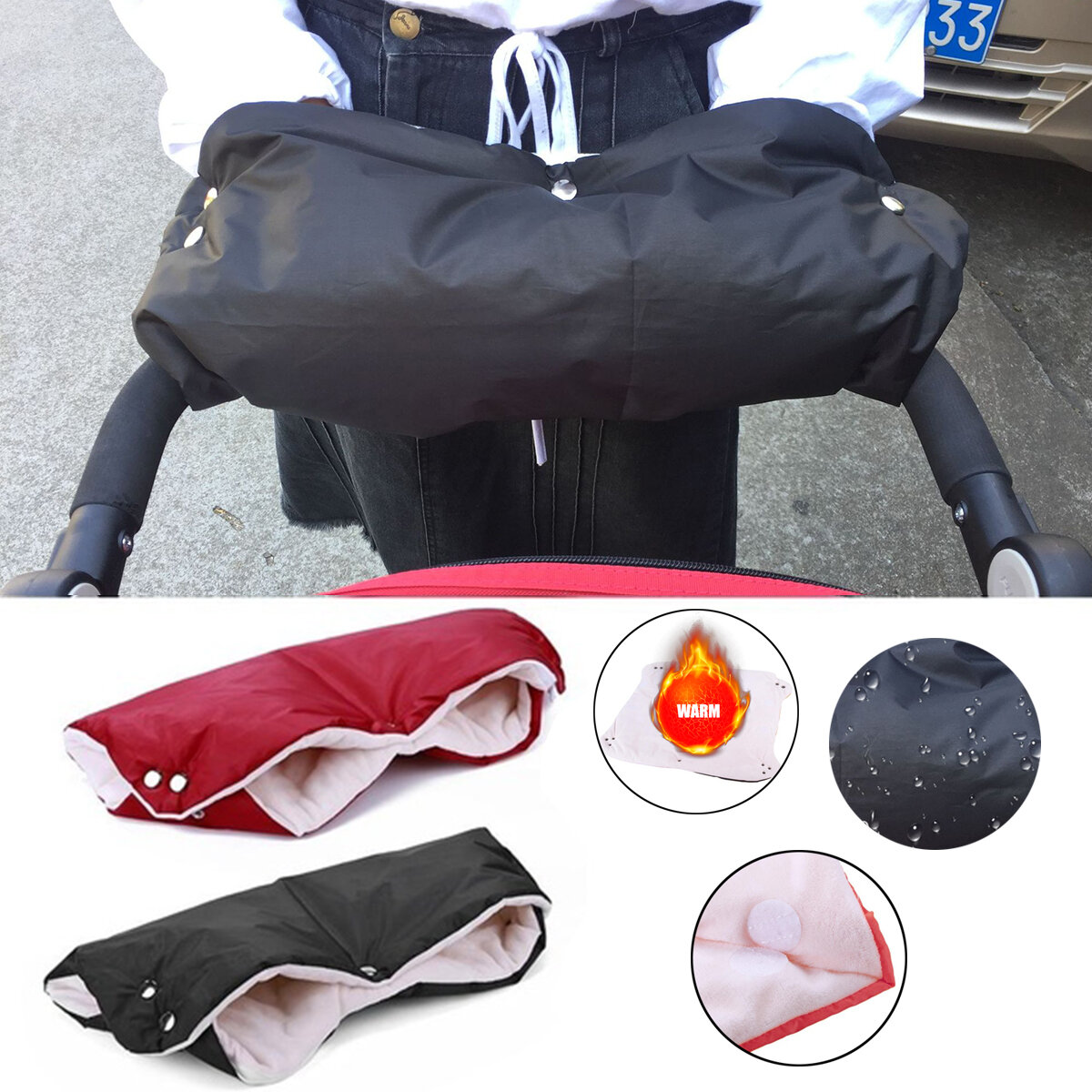 Baby Stroller Waterproof Anti-freeze Gloves Winter Pushchair Warmer Hand Cover Outdoor Hiking Travel