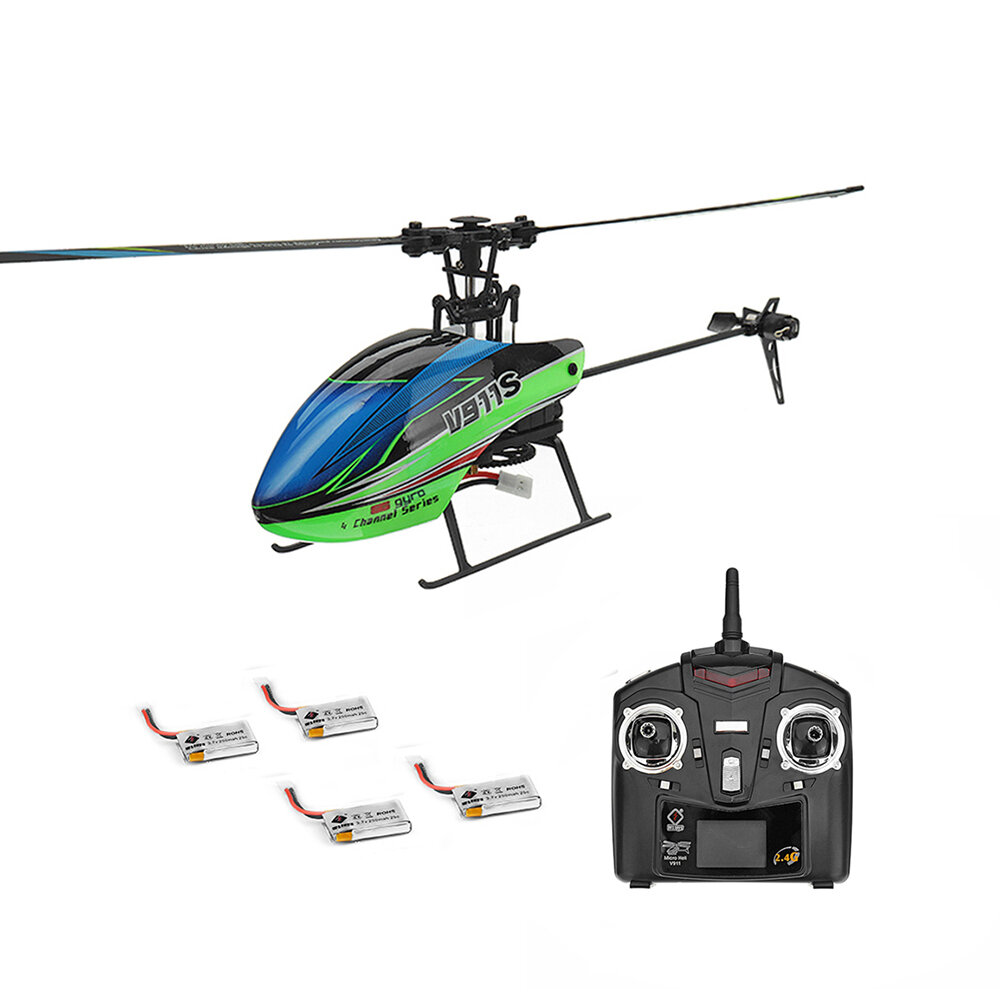15% OFF for WLtoys V911S 2.4G 4CH 6－Aixs Gyro Flybarless RC Helicopter RTF With 4PCS 3.7V 250MAh Lipo Battery