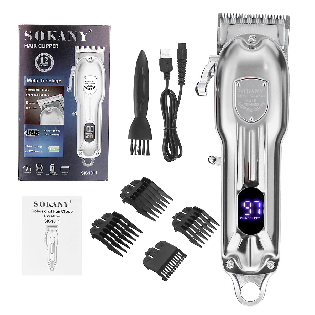 SOKANY Stainless Steel Hair Clipper Display Adult USB Rechargeable Push Shear Beard Razor Hair Clipp